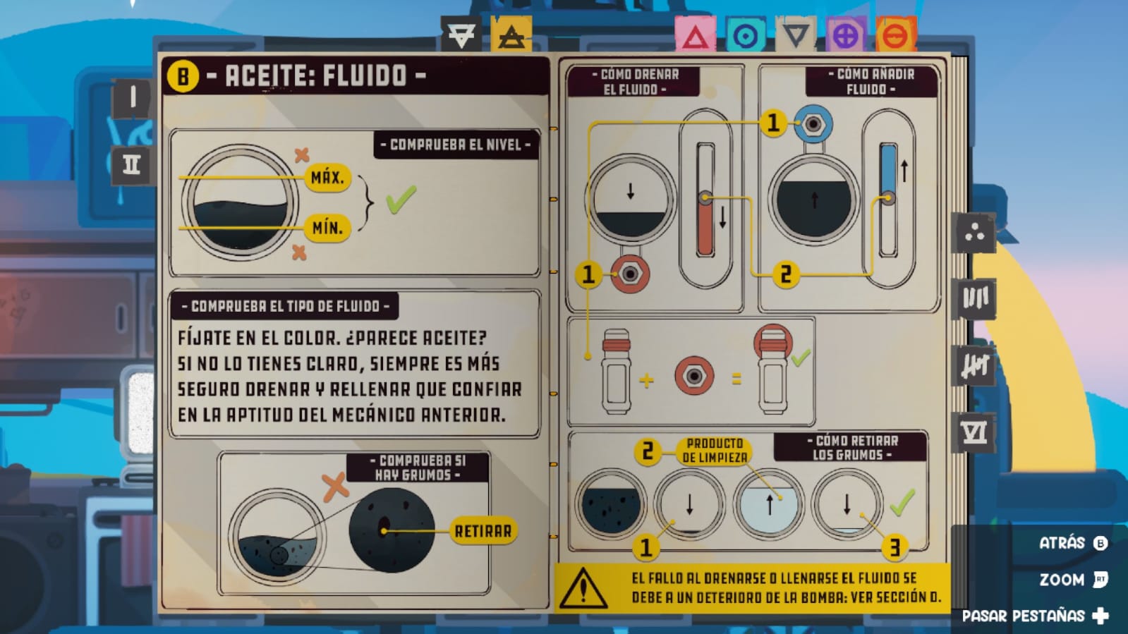 screenshot de Uncle Chop's: el manual, explicando el aceite
