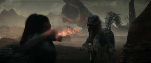 Screenshot de La'An pegándole a un dinosaurio