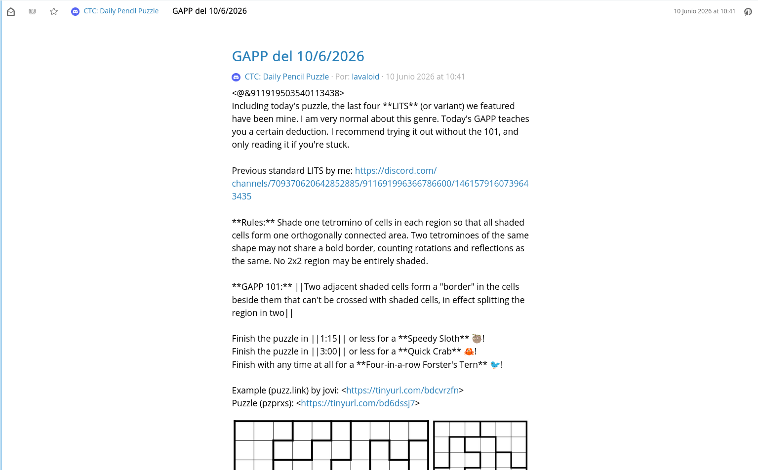 Screenshot de FreshRSS con un puzzle de GAPP