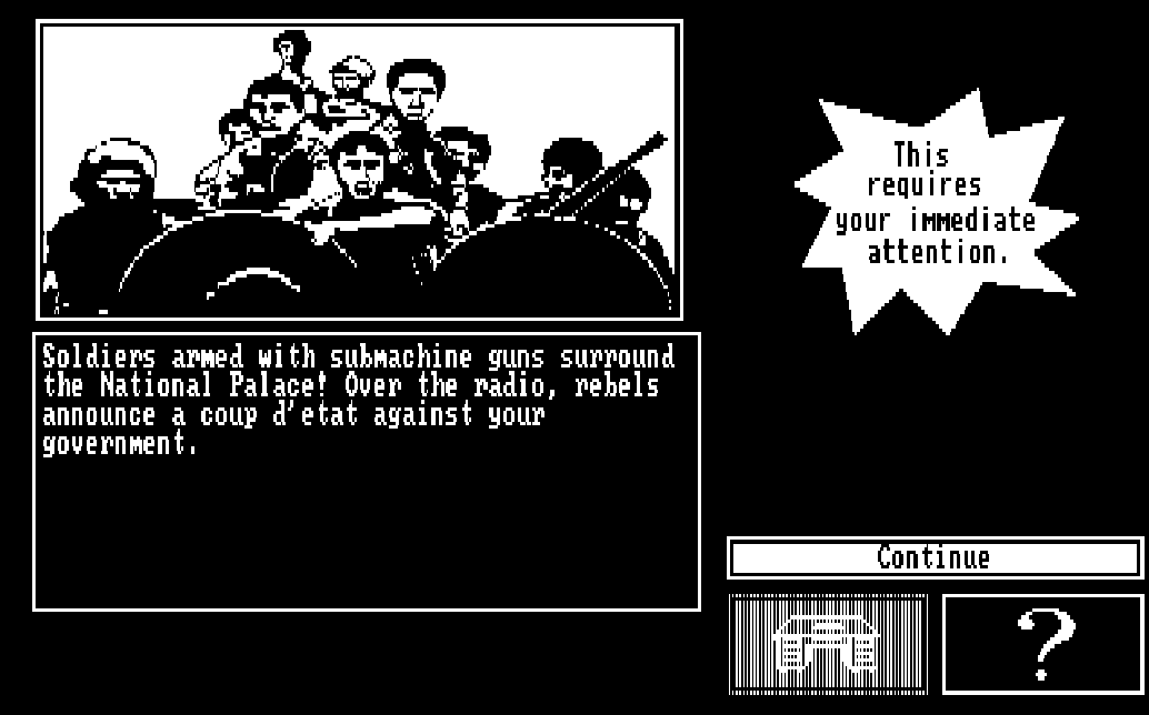 screenshot del juego con el evento de golpe de estado
